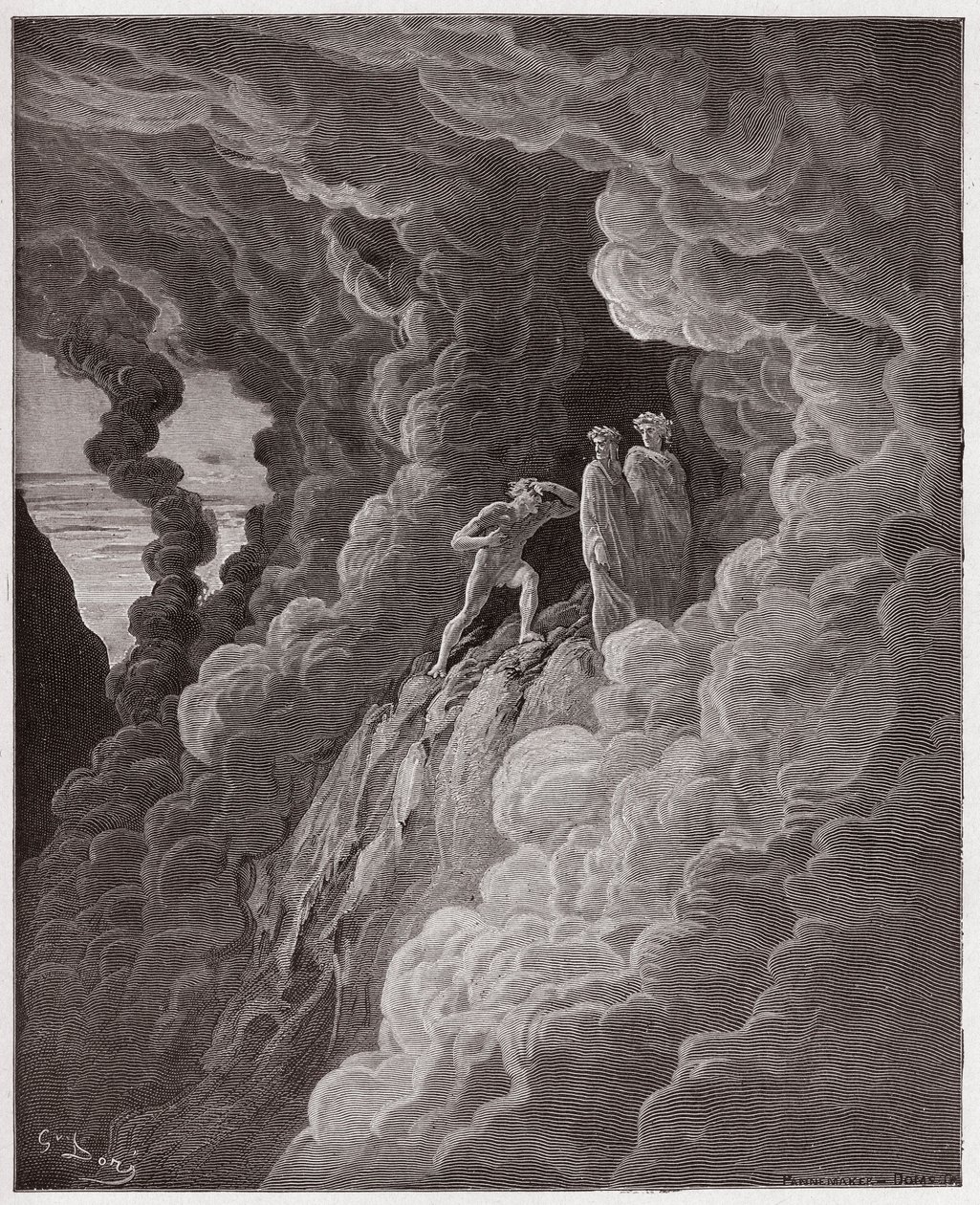 La Divina Commedia, Purgatorio, Canto 16: Marco Lombardo segue i poeti attraverso il fumo - di Dante Alighieri (1265-1321) - Illustrazione di Gustave Doré (1832-1883) da Gustave Dore
