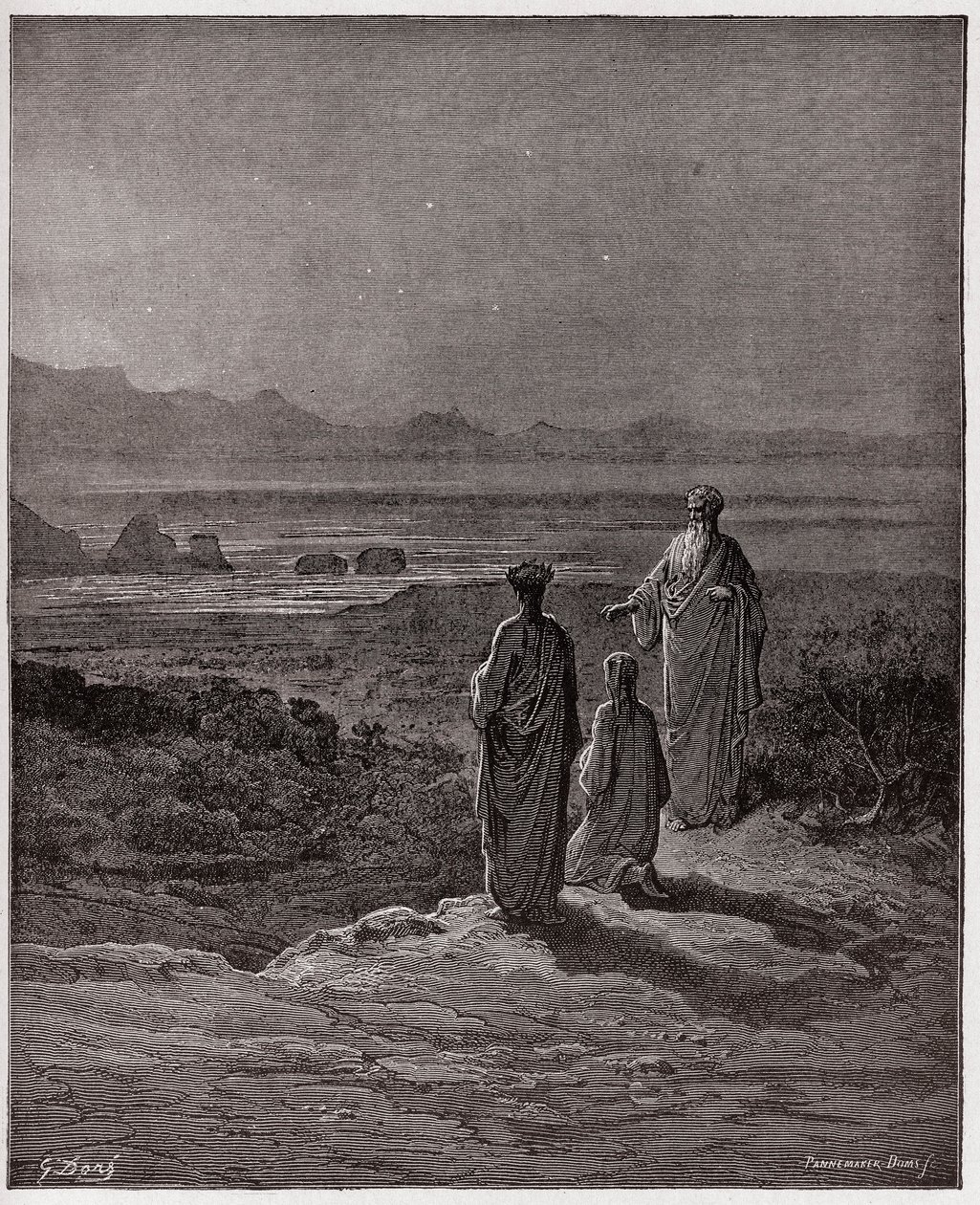 La Divina Commedia, Purgatorio, Canto 1: Dante si inginocchia davanti a Stazio - di Dante Alighieri (1265-1321) - Illustrazione di Gustave Doré (1832-1883). da Gustave Dore