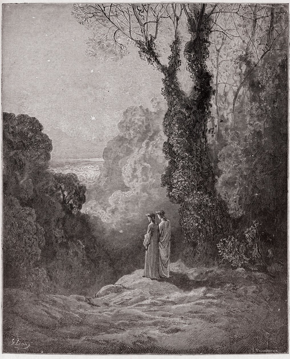 La Divina Commedia, Purgatorio, Canto 1: I poeti contemplano la bellezza di Venere nel cielo del mattino - di Dante Alighieri (1265-1321) - Illustrazione di Gustave Doré (1832-1883) da Gustave Dore