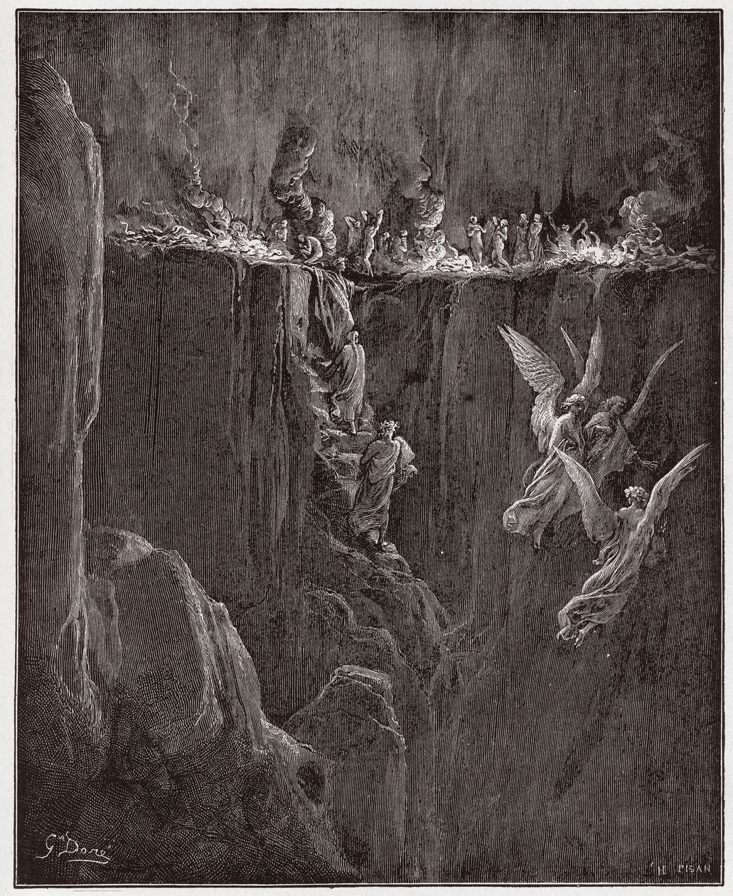 La Divina Commedia, Purgatorio, Canto 25: Virgilio e Dante ascendono al settimo cerchio attraverso le fiamme - di Dante Alighieri (1265-1321) - Illustrazione di Gustave Doré (1832-1883) da Gustave Dore