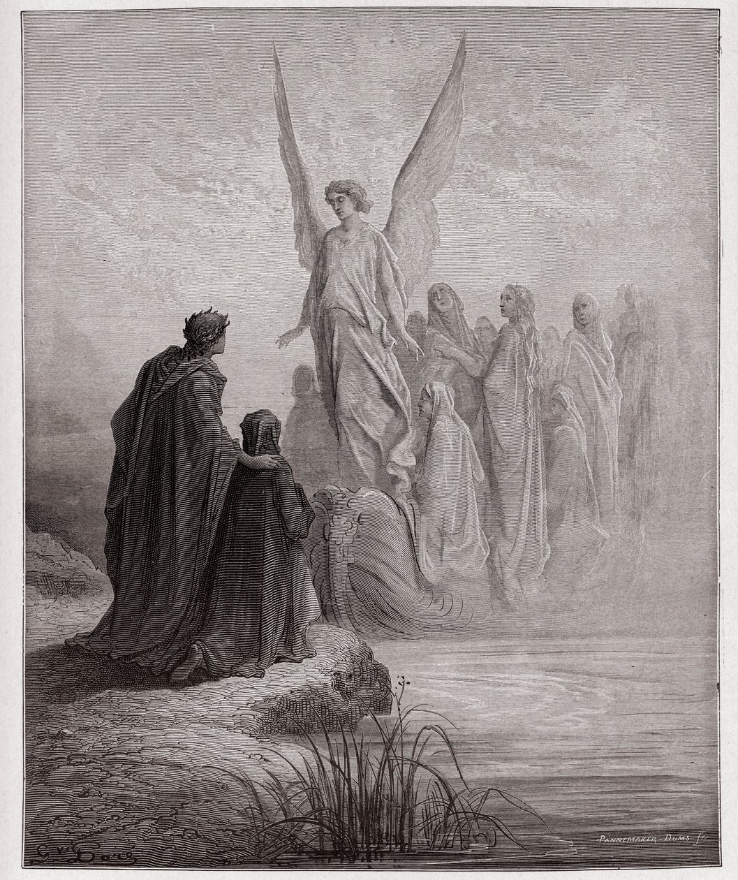 La Divina Commedia, Purgatorio, Canto 2: Il pilota celeste sbarca la barca - di Dante Alighieri (1265-1321) - Illustrazione di Gustave Doré (1832-1883). da Gustave Dore