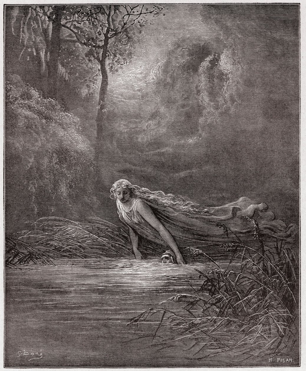 La Divina Commedia, Purgatorio, Canto 31: Dante sommerso nel fiume Lete - di Dante Alighieri (1265-1321) - Illustrazione di Gustave Doré (1832-1883). da Gustave Dore