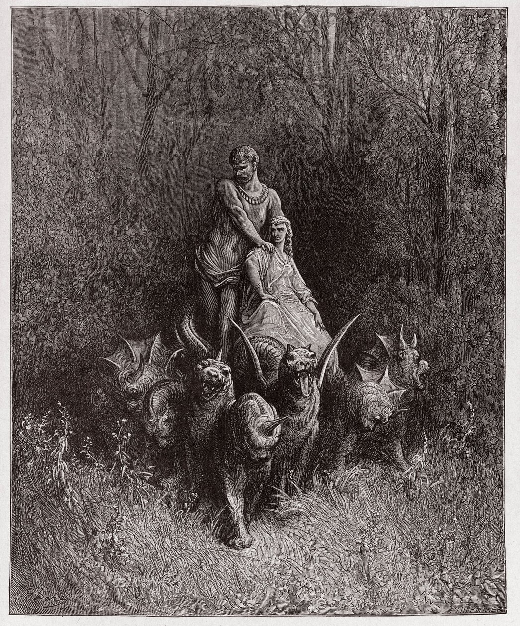 La Divina Commedia, Purgatorio, Canto 32: Il gigante e la prostituta nel carro - di Dante Alighieri (1265-1321) - Illustrazione di Gustave Doré (1832-1883) da Gustave Dore