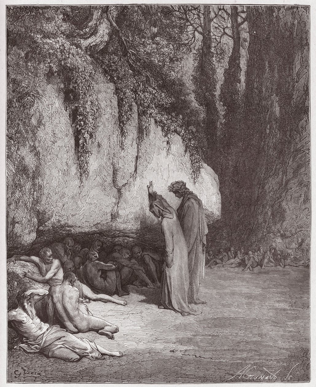 La Divina Commedia, Purgatorio, Canto 4: Le anime indolenti accanto alla roccia - di Dante Alighieri (1265-1321) - Illustrazione di Gustave Doré (1832-1883) da Gustave Dore