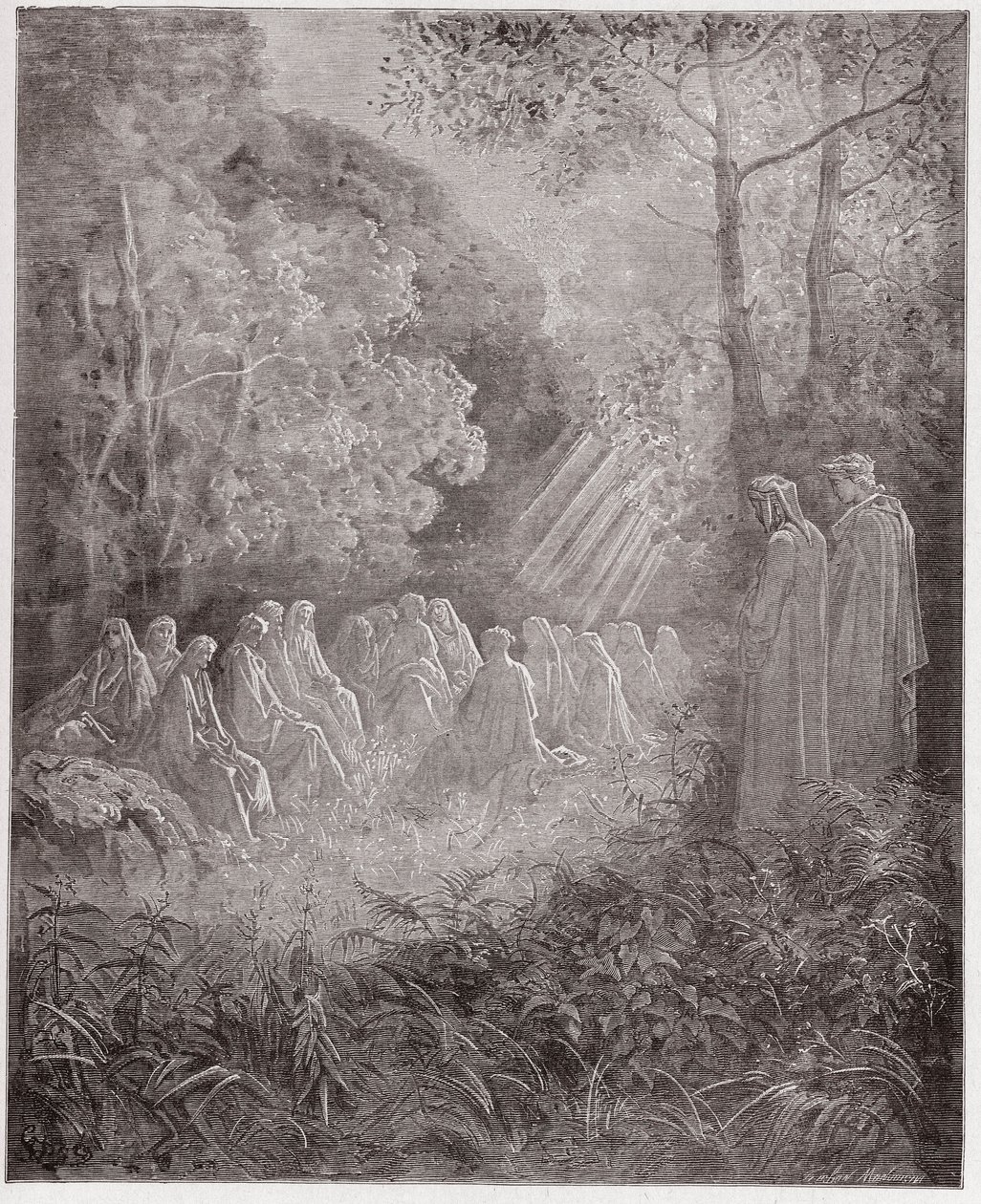 La Divina Commedia, Purgatorio, Canto 7: Gli spiriti che cantano Salve Regina nella valle - di Dante Alighieri (1265-1321) - Illustrazione di Gustave Doré (1832-1883) da Gustave Dore