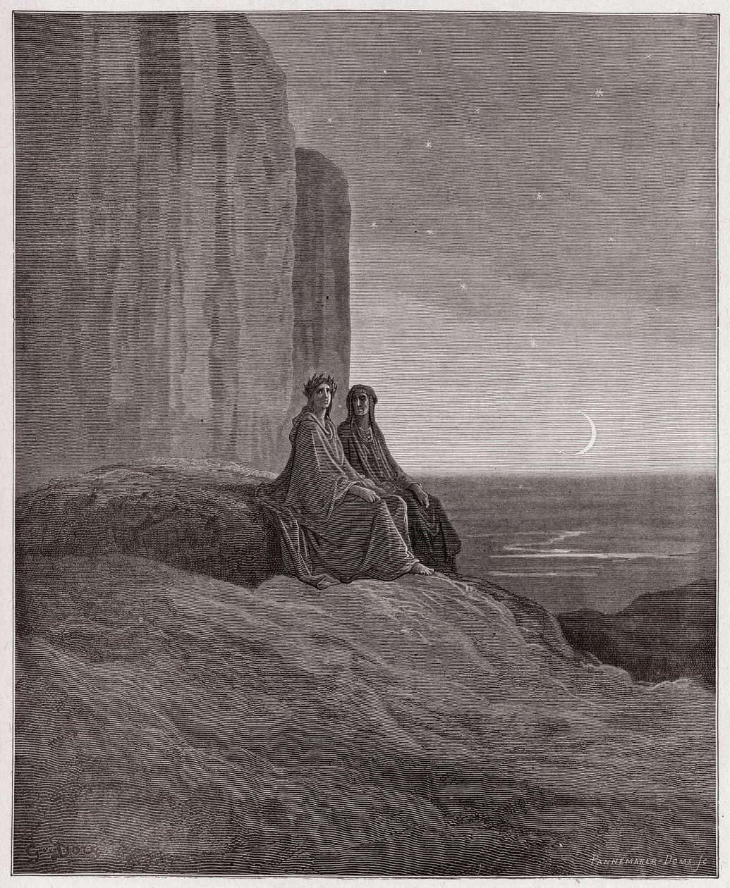 La Divina Commedia, Purgatorio, Canto 9: Crepuscolo - di Dante Alighieri (1265-1321) - Illustrazione di Gustave Doré (1832-1883) da Gustave Dore