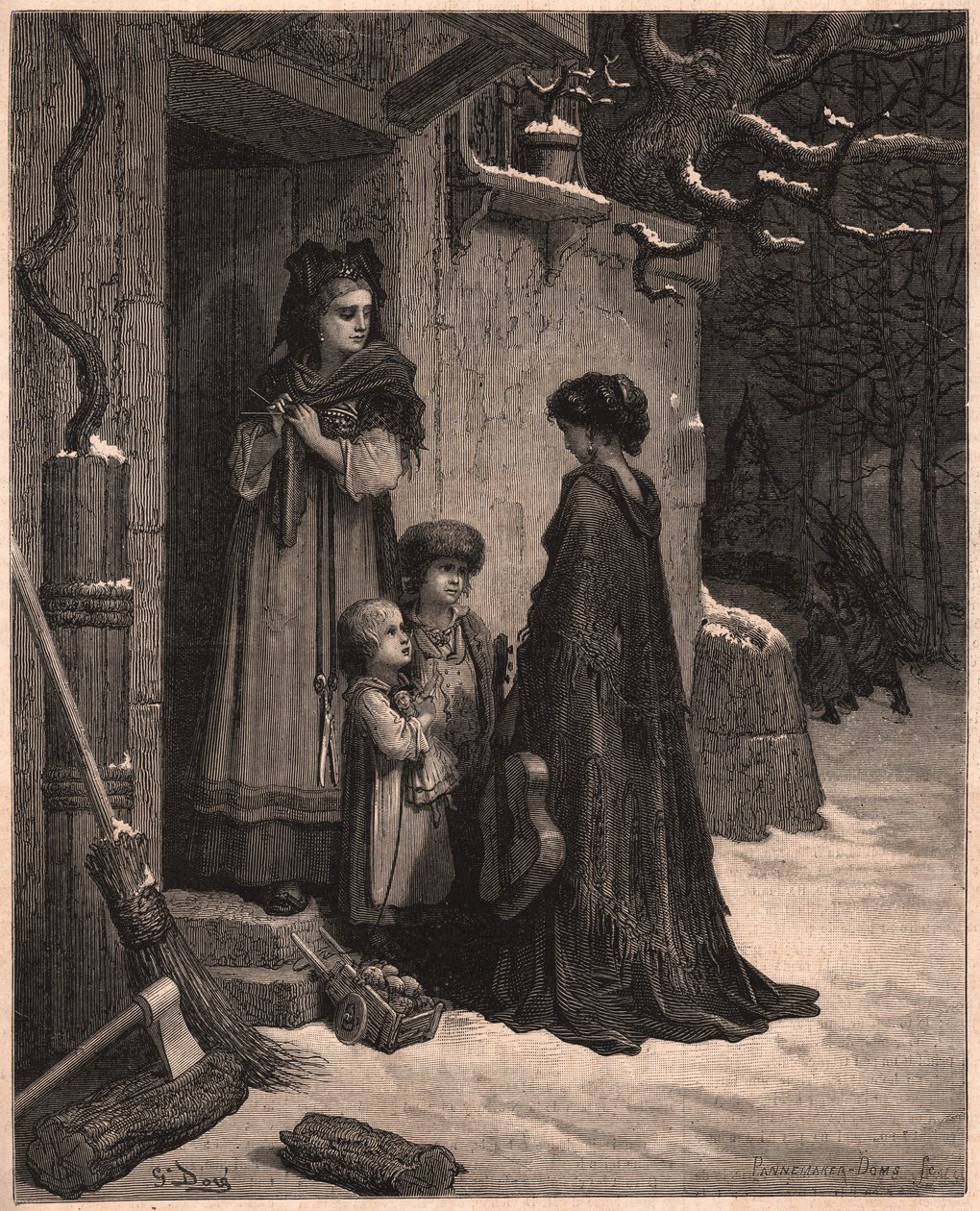 La cicala e la formica, illustrazione dalla favola di Jean de la Fontaine da Gustave Dore