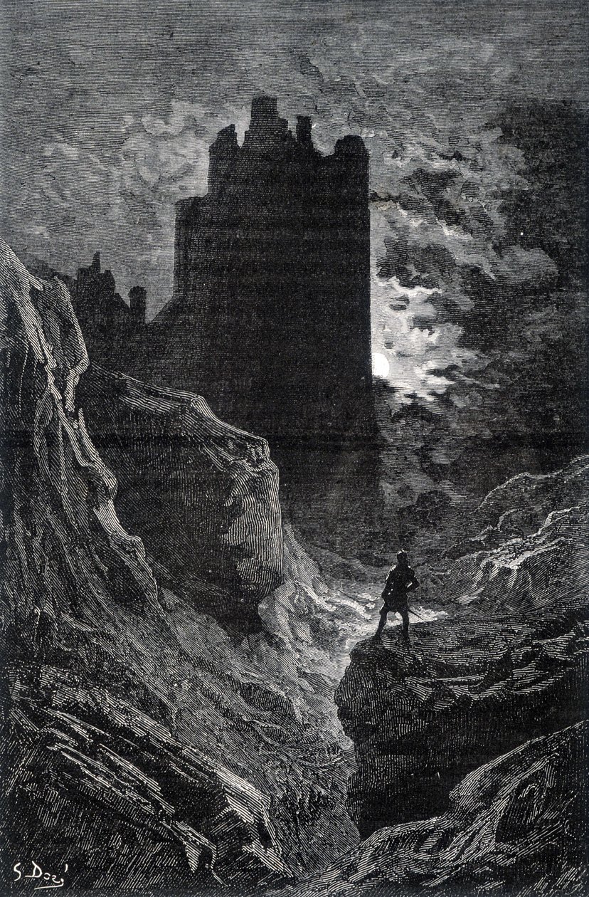 Il castello della paura - illustrazione della paura di Gustave Doré, incisione da Gustave Dore