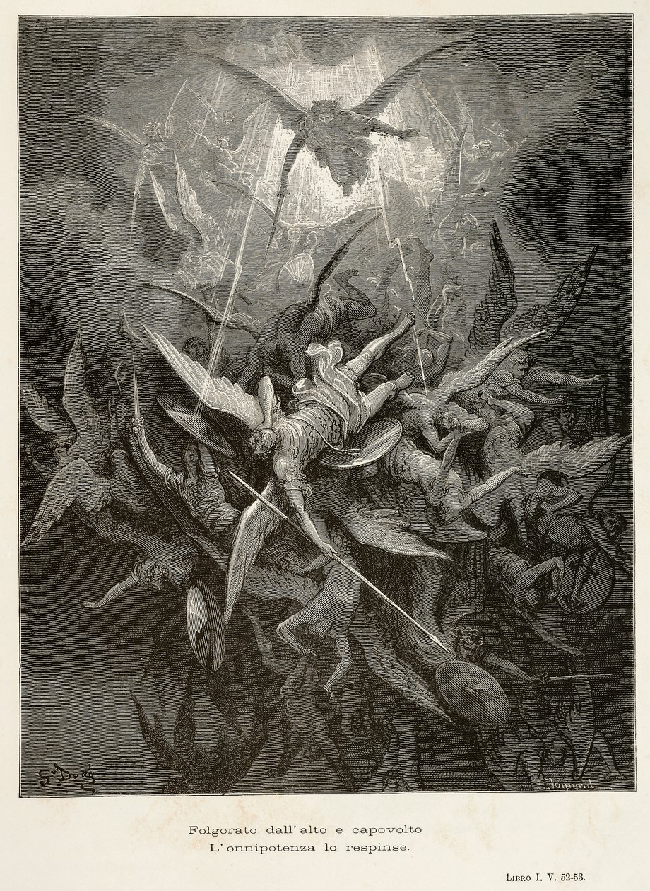 La caduta degli angeli, scena da Paradiso Perduto da Gustave Dore