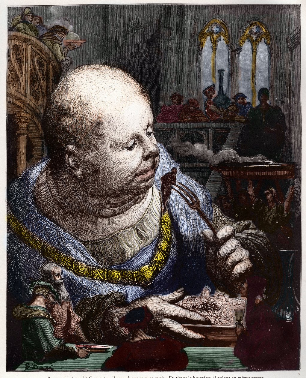 I pellegrini sono mangiati in insalata - illustrazione da "Gargantua e Pantagruel", di François Rabelais - incisione di Gustave Doré da Gustave Dore