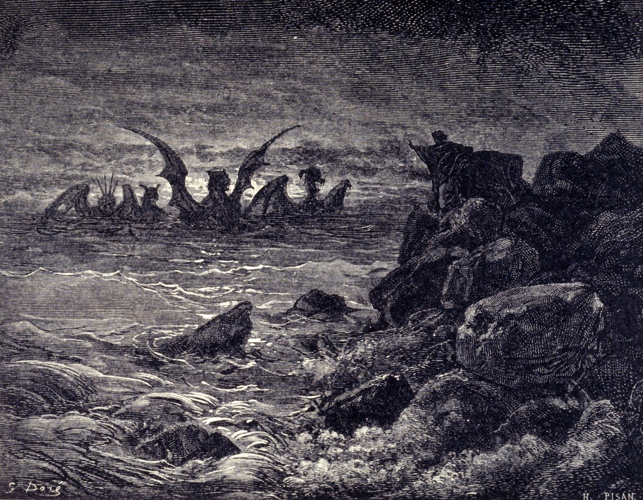 Il profeta Daniele vede apparire mostri: Haniel, Kafziel, Azriel, Aniel. Incisione dalla Bibbia illustrata da Gustave Doré. XIX secolo da Gustave Dore