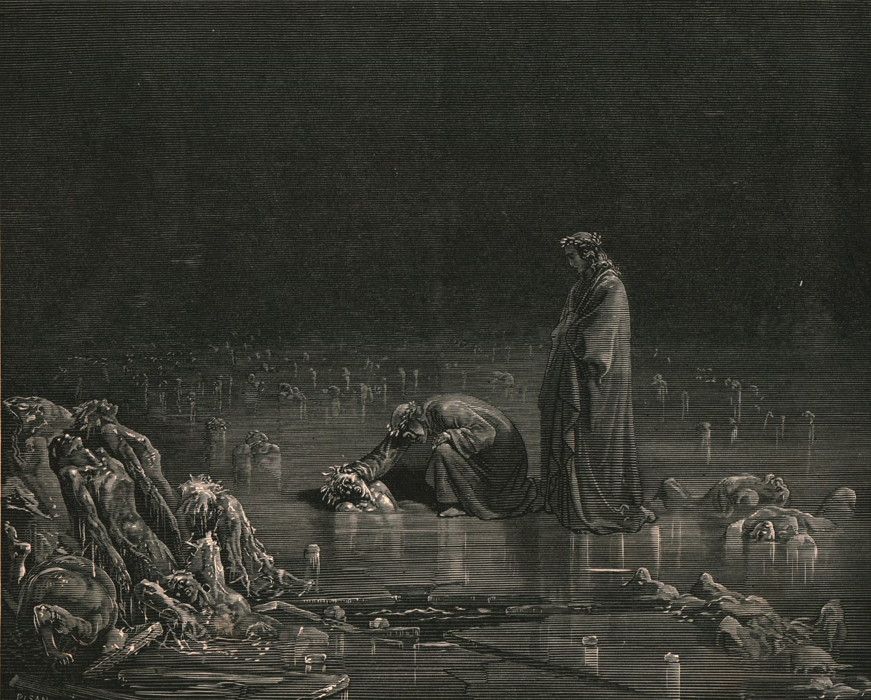 Poi afferrando il suo cuoio capelluto, gridai: Dì il tuo nome, o non resterà un capello da Gustave Dore