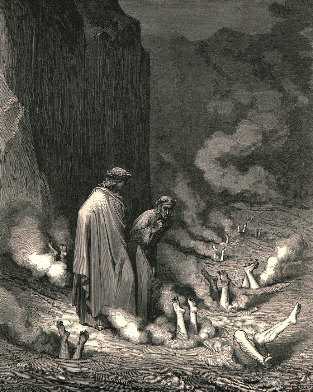 Lì stavo come il frate, che confessa un disgraziato condannato per omicidio da Gustave Dore