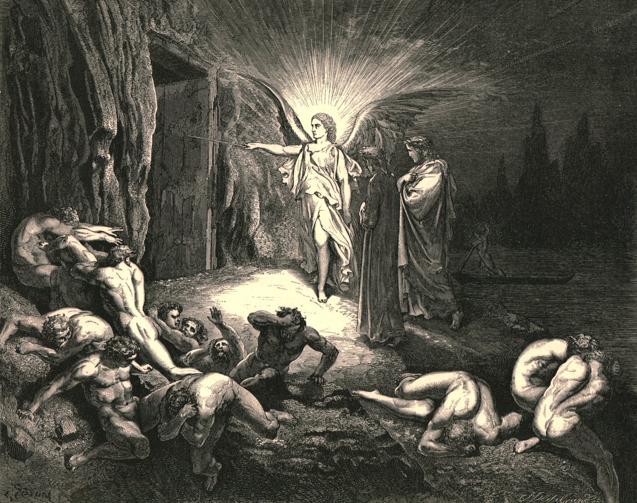 Alla porta arrivò, e con la sua bacchetta la toccò, c1890 da Gustave Dore