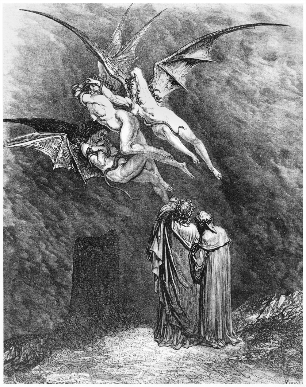 Virgilio, Dante e le Erinni, illustrazione da 