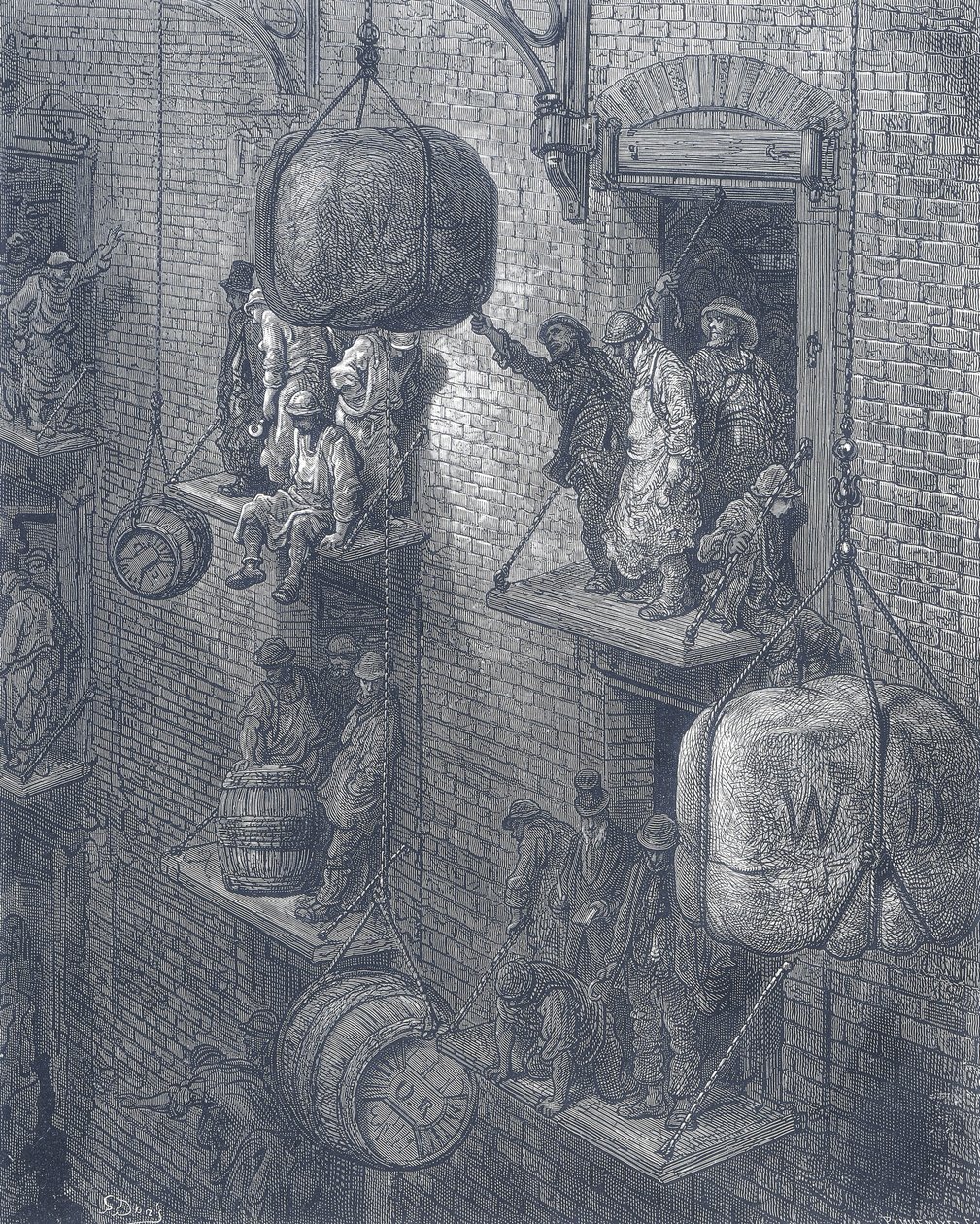 Magazzini nella città di Londra. Da Gustave Doré e Blanchard Jerrold Londra: Un Pellegrinaggio Londra 1872 da Gustave Dore
