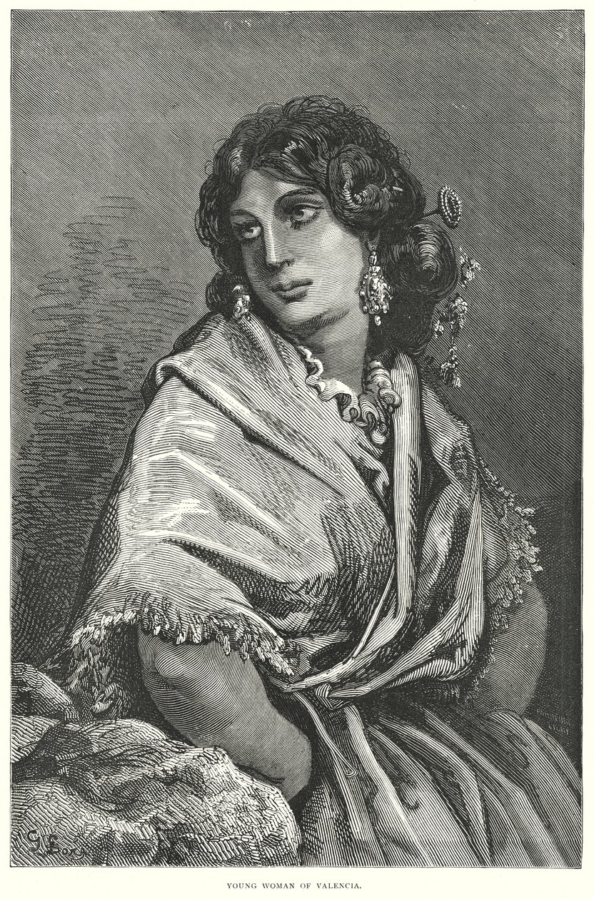 Giovane donna di Valencia (incisione) da Gustave Dore