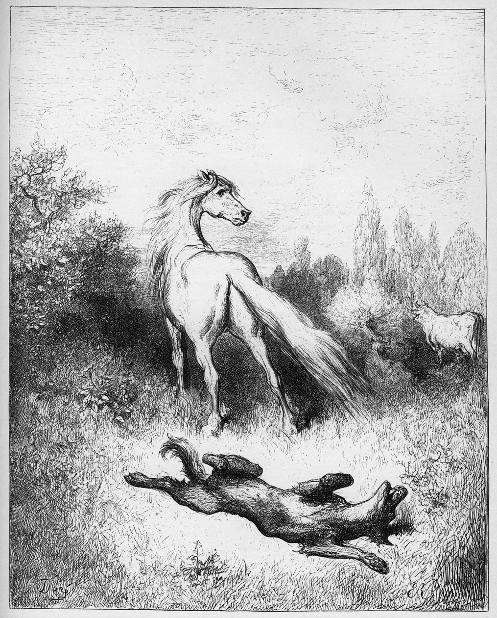 Il cavallo e il lupo - da "Favole" di Jean de La Fontaine da Gustave Dore