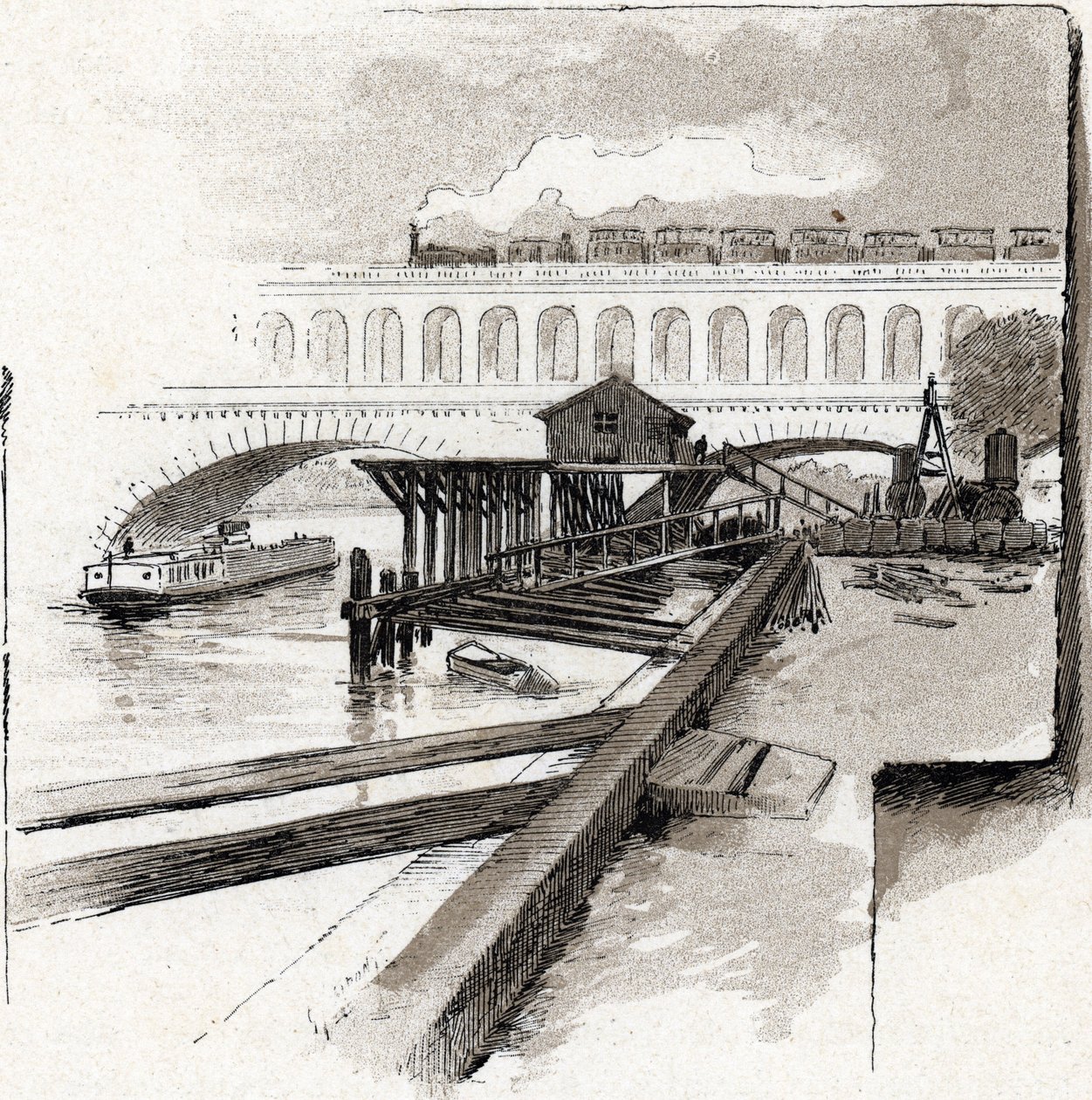 Il viadotto del Point du Jour, Boulogne-Billancourt. Disegno di Gustave Fraipont (1849-1923) tratto da Saint-Juirs da Gustave Fraipont