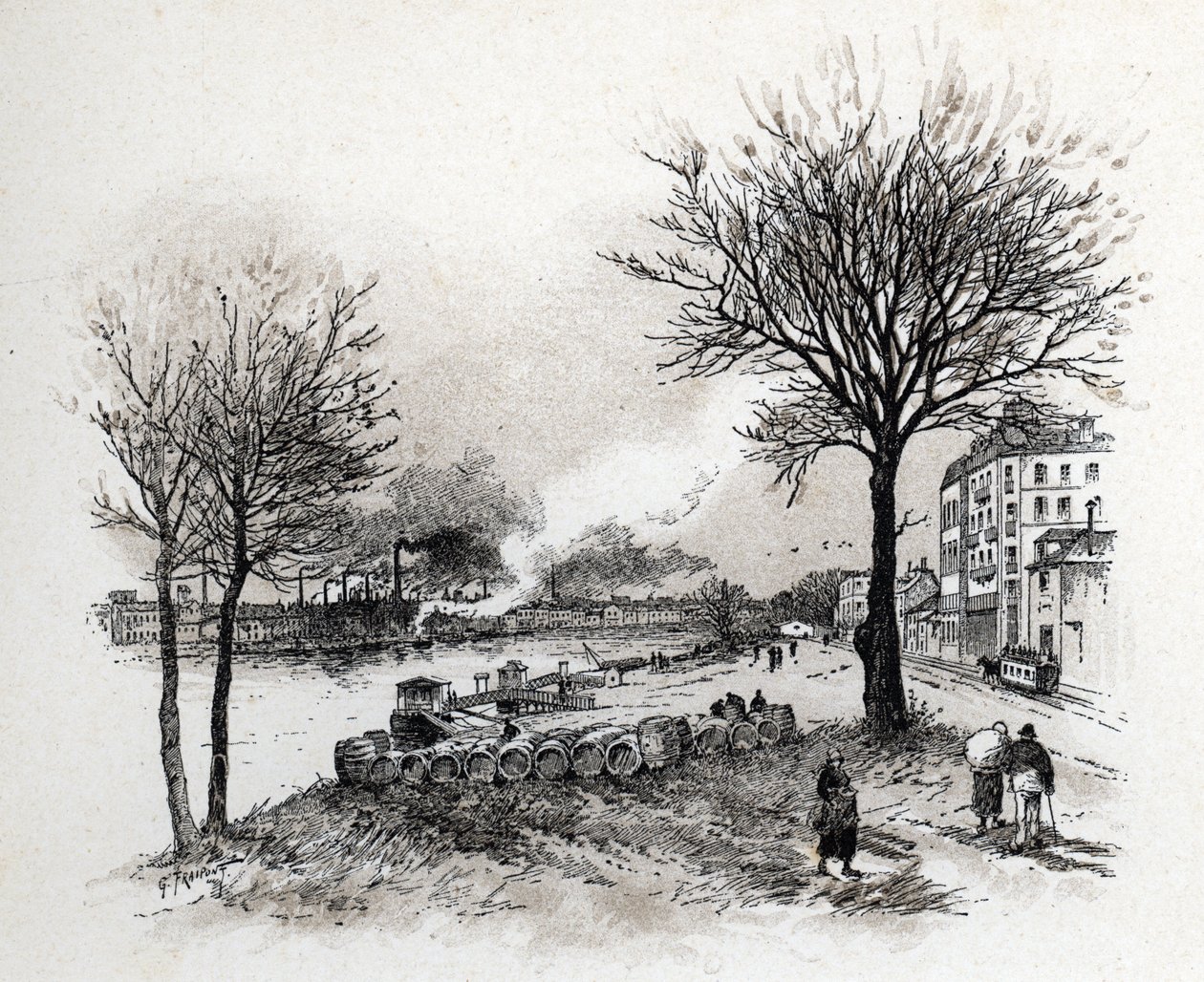 Veduta di Ivry sur Seine (Ivry-sur-Seine) Disegno di Gustave Fraipont (1849-1923) da Saint-Juirs da Gustave Fraipont