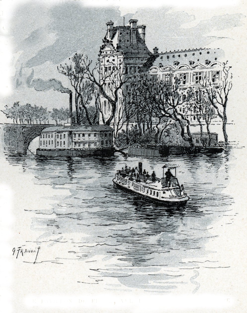 Veduta del Pavillon de Flore, Palais du Louvre, dal Quai Voltaire, Parigi da Gustave Fraipont