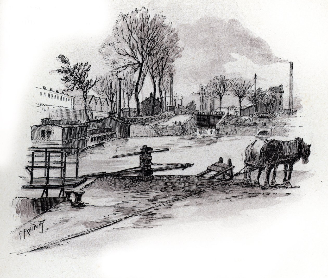 Veduta del canale Saint-Denis e del quai de la Gironde a la Villette, Parigi da Gustave Fraipont