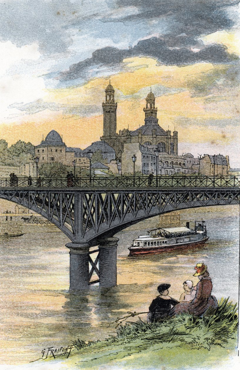Veduta della passerella di Passy (ora ponte di Bir-Hakeim) a Parigi da Gustave Fraipont
