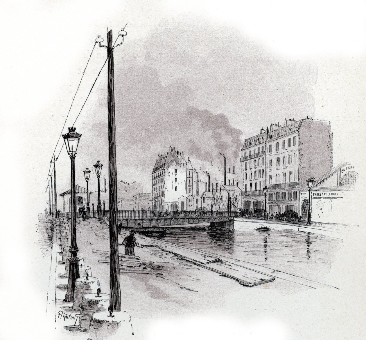 Veduta del ponte girevole del quai de Valmy sul canale Saint Martin, Parigi da Gustave Fraipont