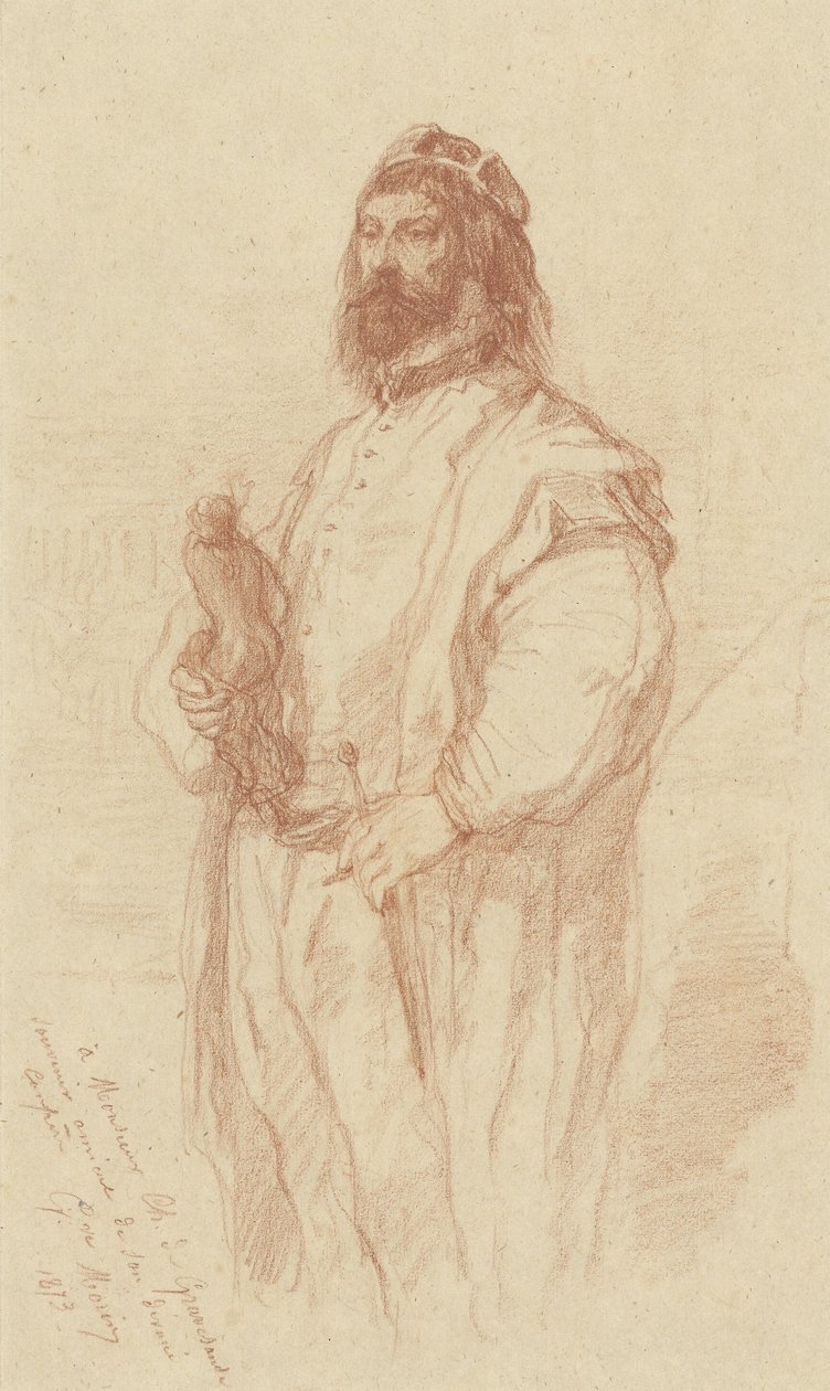 Uomo in piedi con statuetta da Gustave François Morin