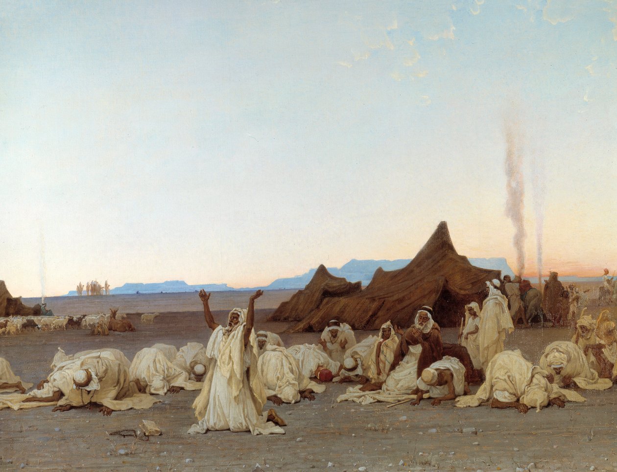 Preghiera serale nel deserto del Sahara (dettaglio del campo tuareg) da Gustave Guillaumet