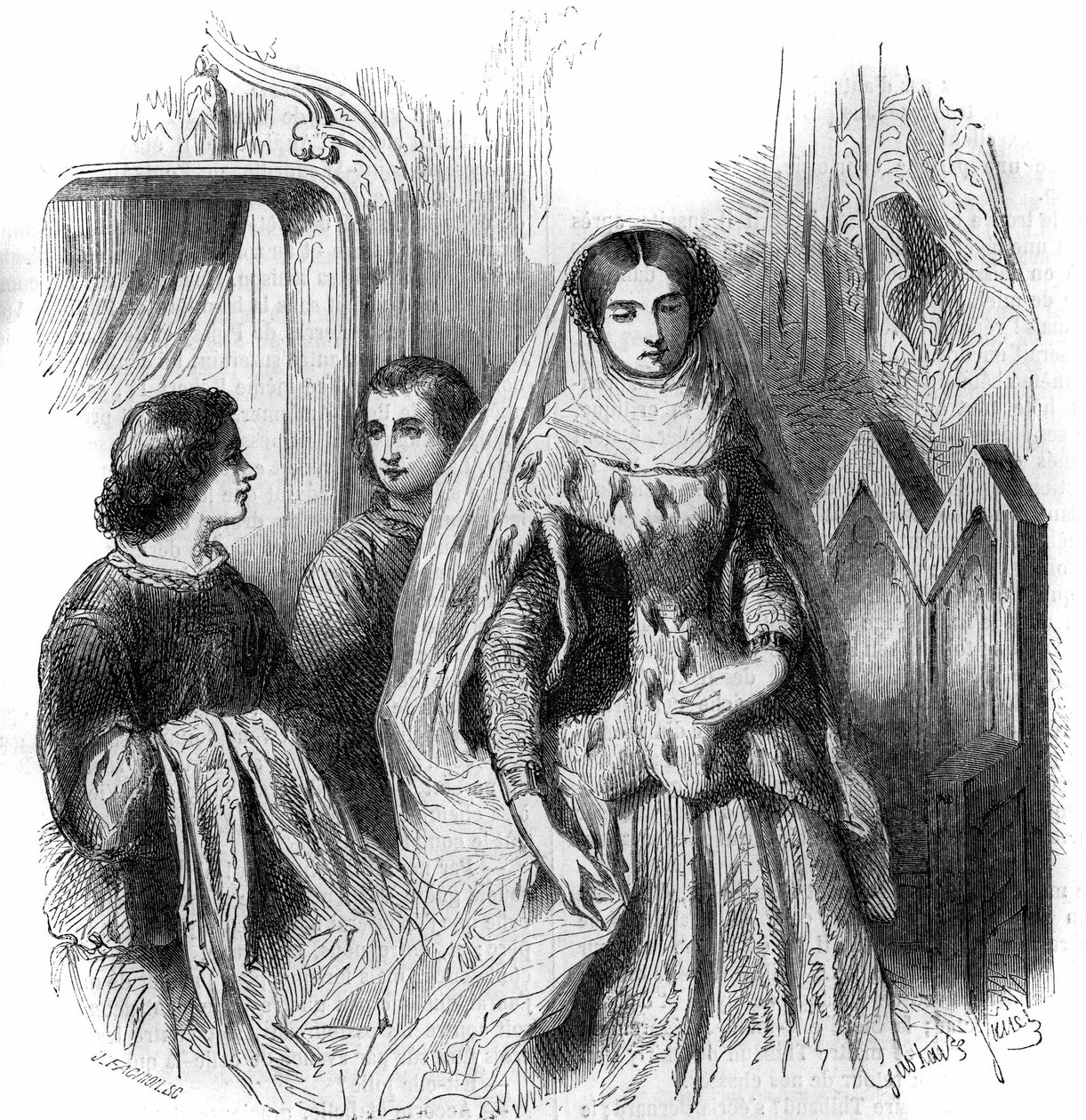 Ritratto di Jeanne de Montmorency, figlia di Bouchard I de Marly. XIII-XIV secolo. Incisione di Gustave Janet da Gustave Janet