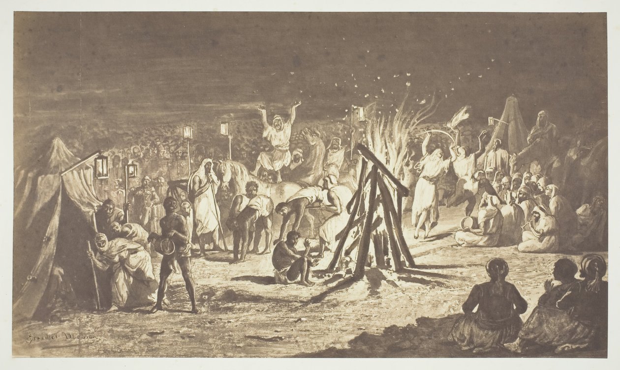 Senza titolo [Dipinto dei falò al Camp de Chalons di Bénédict Masson], 1857 da Gustave Le Gray