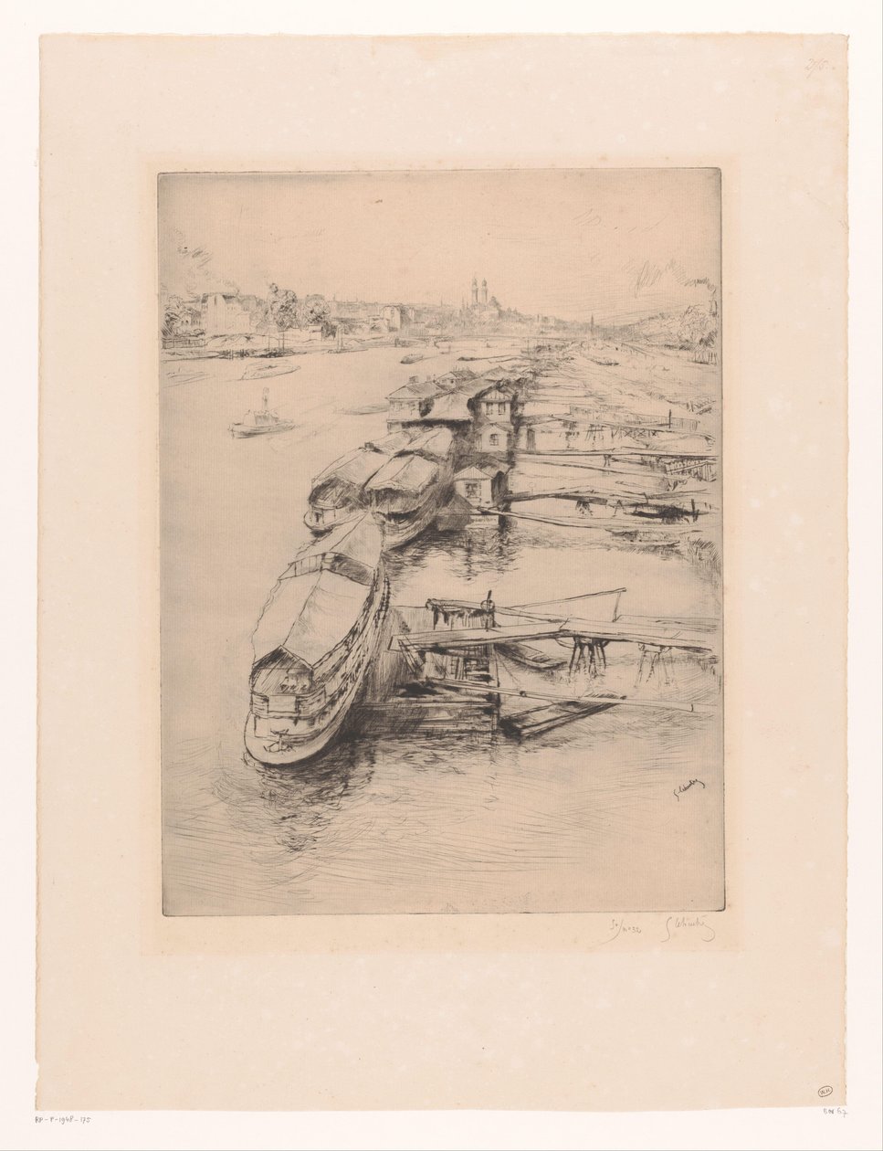 Barche ormeggiate ad Auteuil, Parigi da Gustave Leheutre (signed by artist)