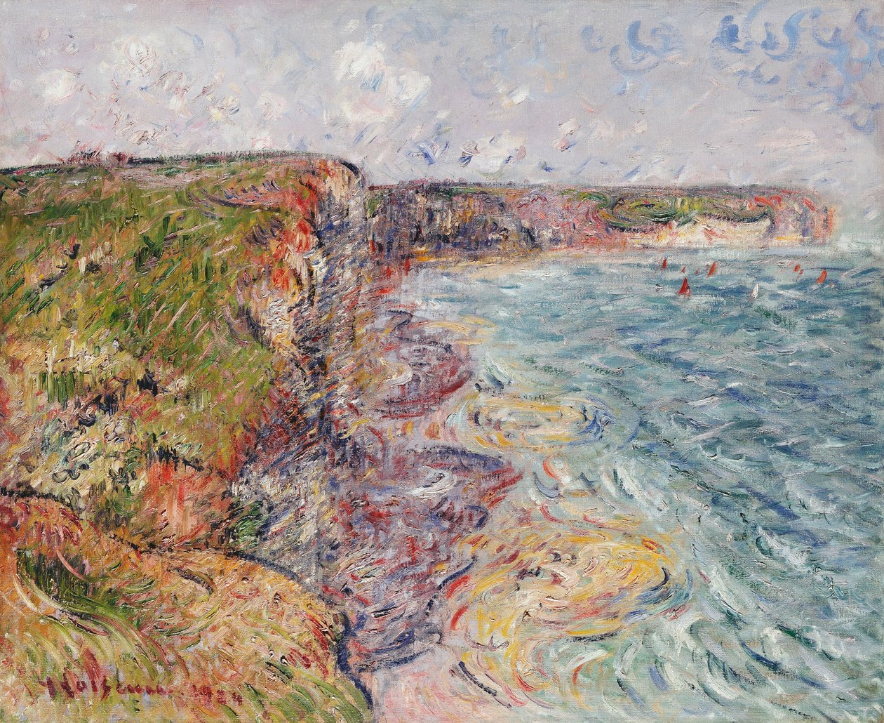 Barche a vela vicino alle scogliere, Yport, 1924 da Gustave Loiseau
