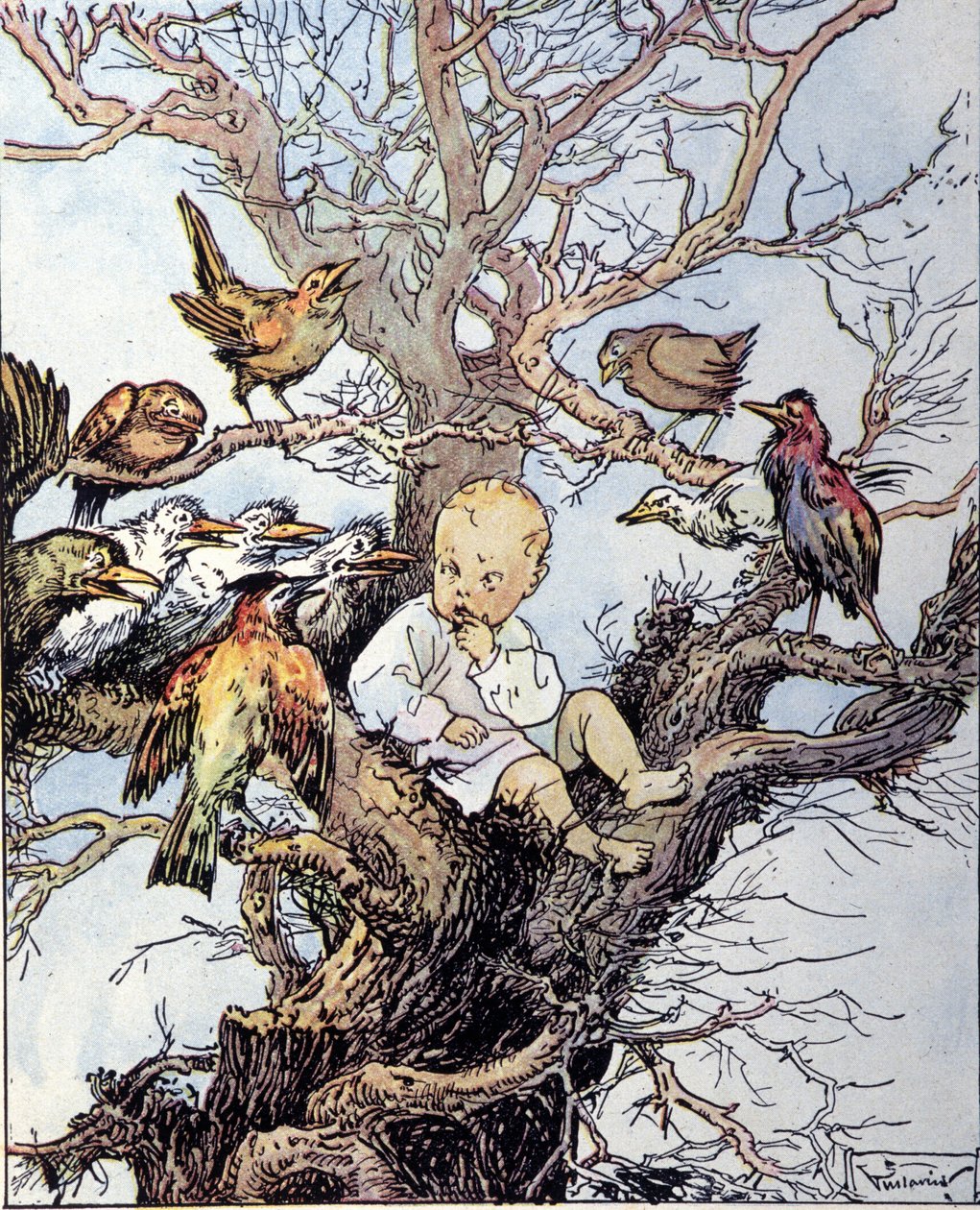 Illustrazione per “La storia di Peter Pan”, favola di James Matthew Barrie (JM o J. M. Barrie) da Gustavo Gustavino Rosso