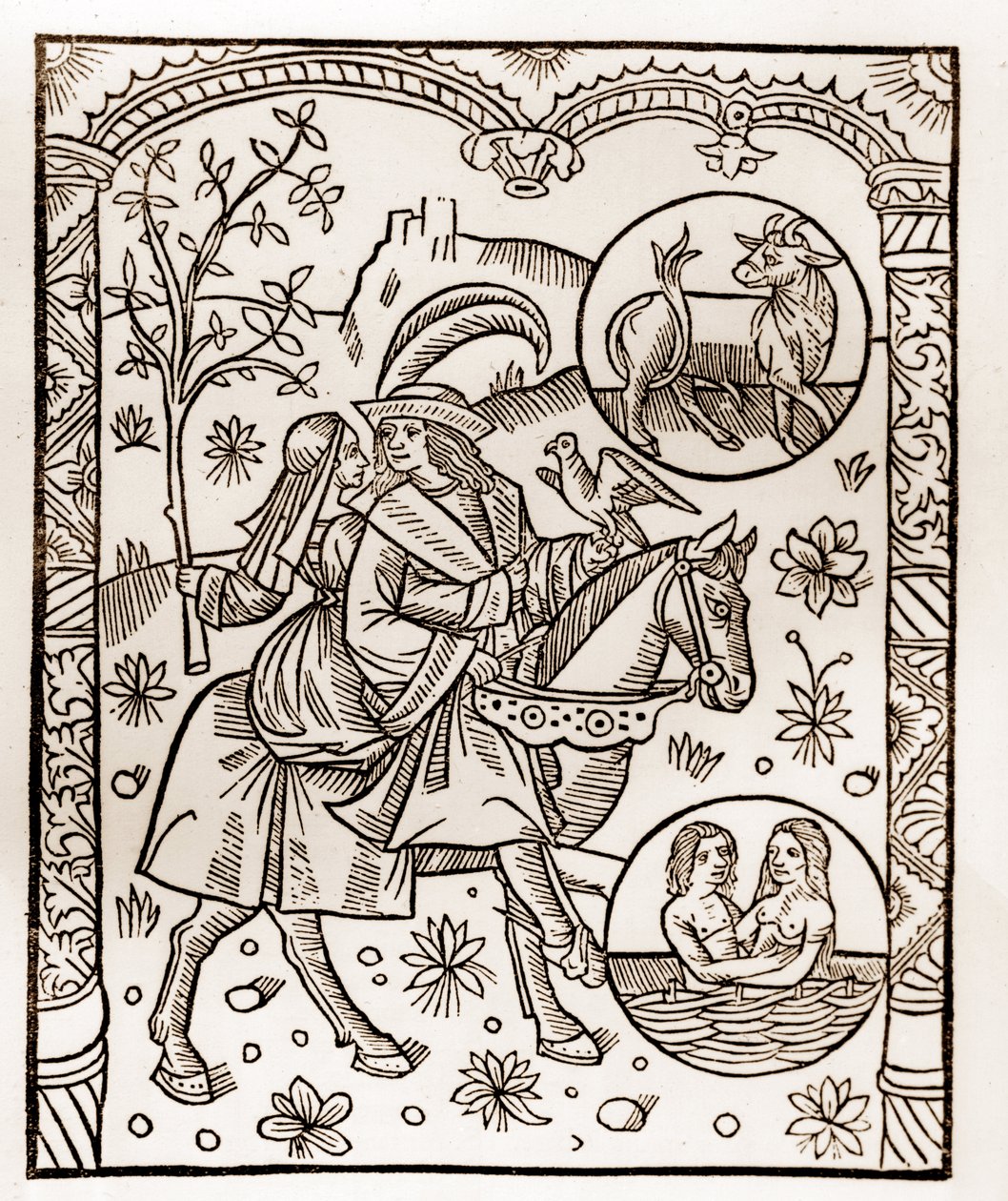 Calendario del pastore - I lavori dei mesi - Maggio - Xilografia dal libro del 1496 stampato da Guy Marchant a Troyes - Incisione in 