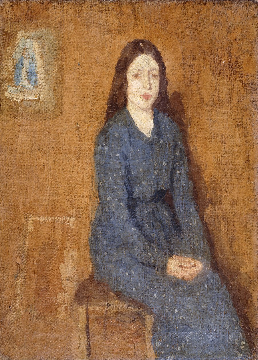 Ragazza seduta con vestito blu a pois, 1914-15 da Gwen John