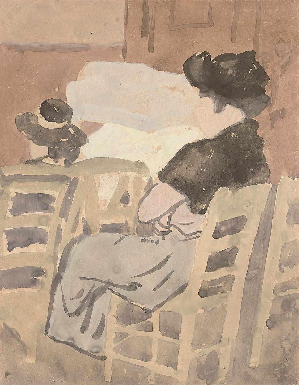 Una donna e una giovane ragazza in un interno di chiesa da Gwen John