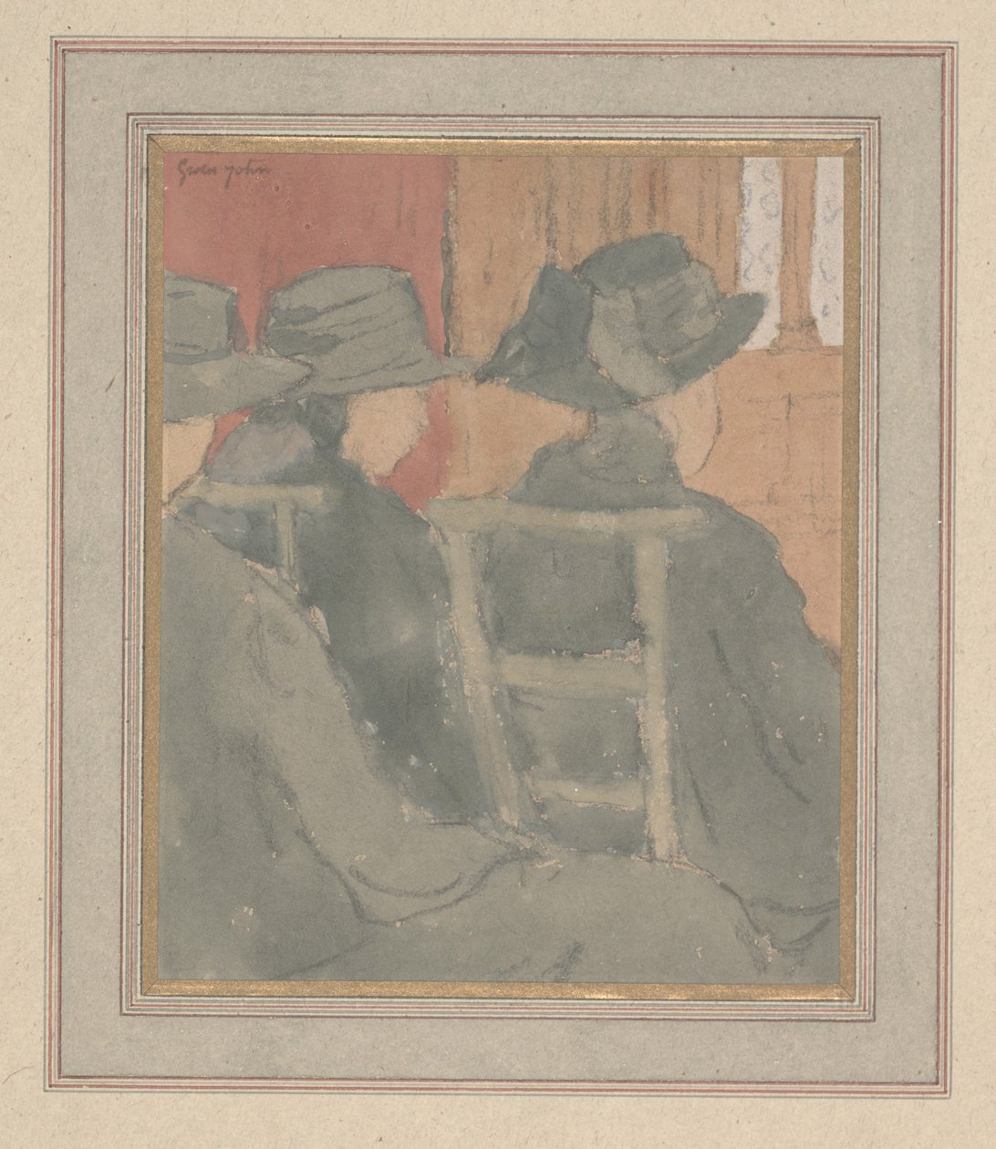 Donna e ragazza orfana in chiesa da Gwen John