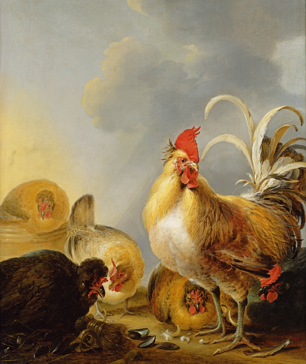 Un gruppo di pollame da cortile da Gysbert Hondecoeter