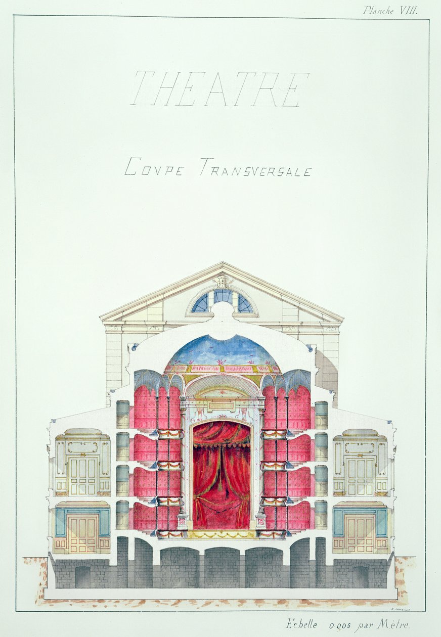 Sezione trasversale di un teatro, tavola VIII da un folio di disegni, c.1870 da H. Monnot