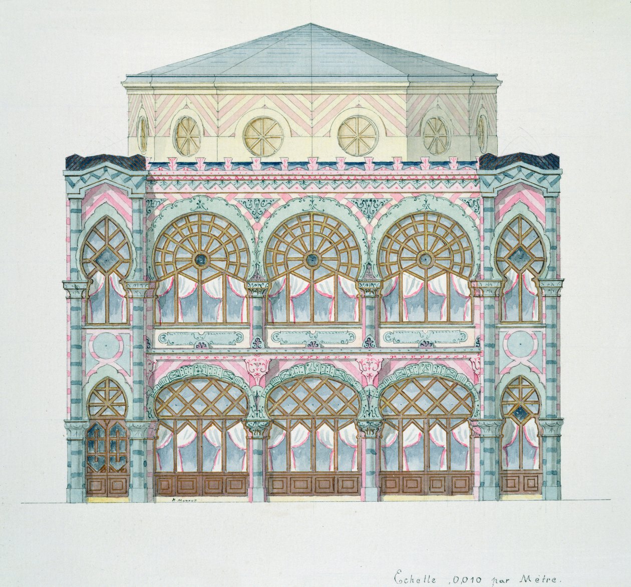 Elevazione di un Café-Concert, da un folio di disegni, c.1870 da H. Monnot