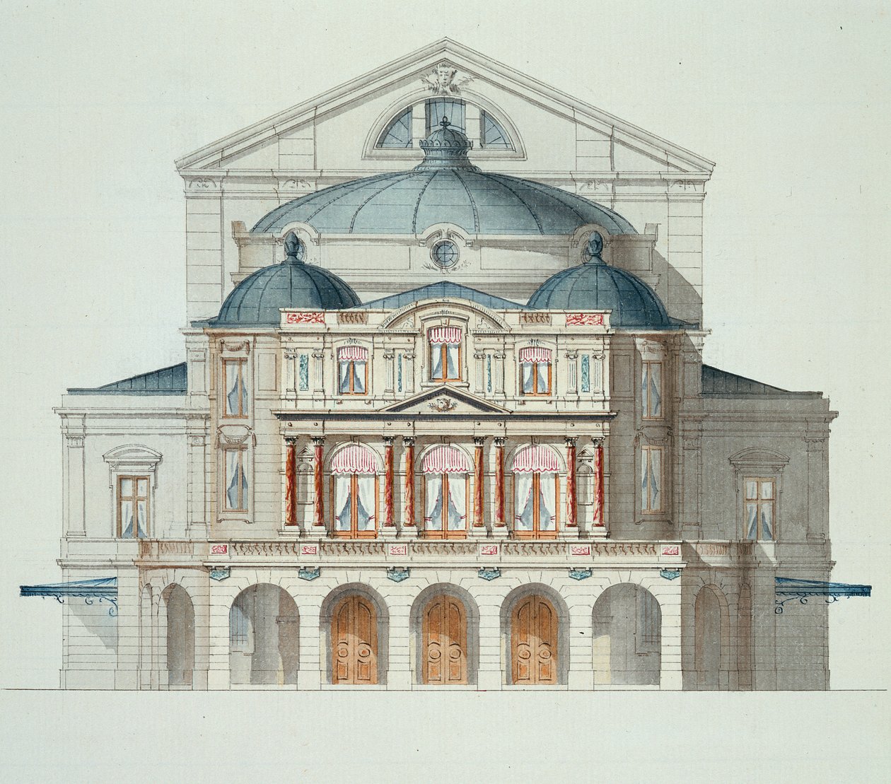 Elevazione di un teatro, da un folio di disegni da H. Monnot