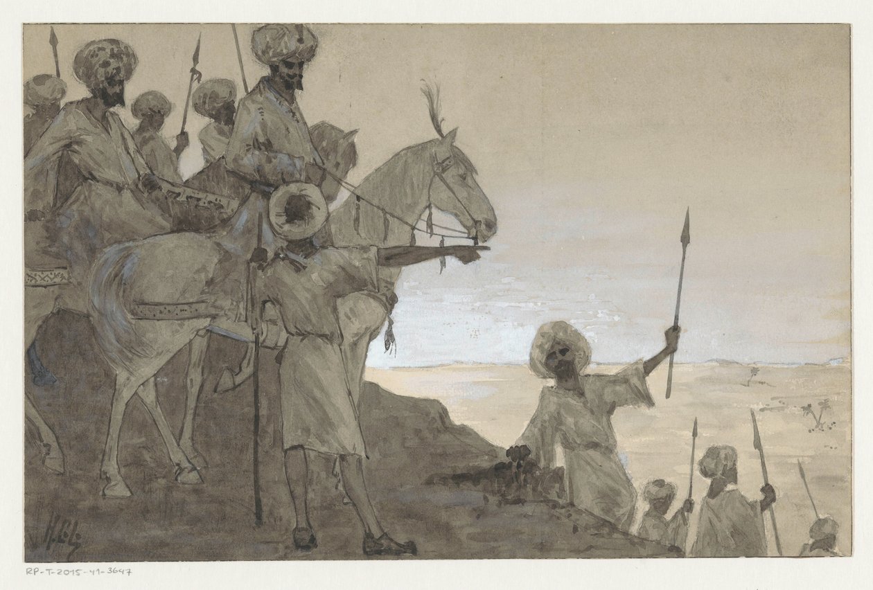 Guerrieri a cavallo in un paesaggio desertico da H.C. Louwerse (signed by artist)