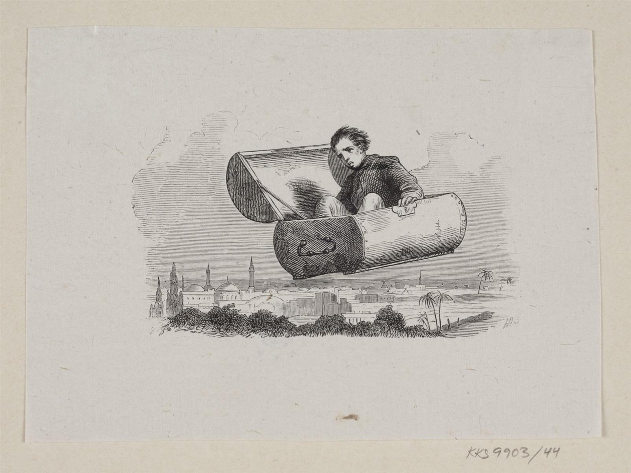 Illustrazione per "Den flyvende Kuffert" in H.C. Andersen, "Eventyr og Historier", Volume 1 da H.P. Hansen