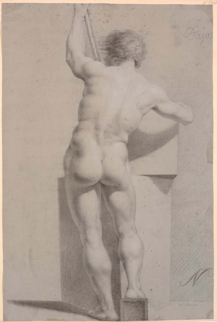 Modello in piedi. Visto da dietro. Bastone nella mano sinistra da H.W. Bissen