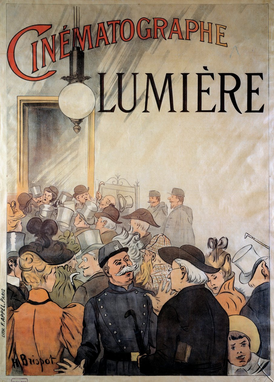 Manifesto per il cinematografo dei fratelli Lumiere al Grand Café nel dicembre 1895 (illustrazione) da H. Brispot