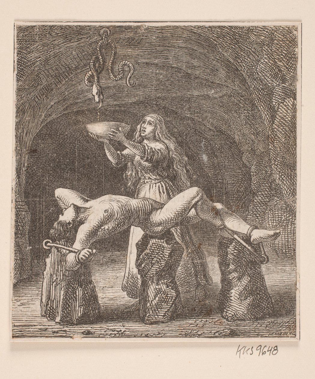 Sigyn tiene la ciotola tra il serpente e Loki da H. C. Henneberg
