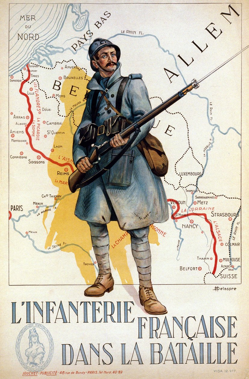 Fanteria francese in battaglia (la linea rossa rappresenta la linea Hindenburg) - ill. di H. Delaspre da H. Delaspre