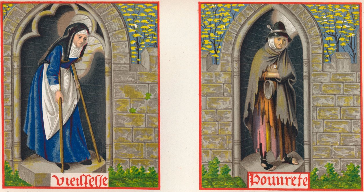 Vecchiaia e povertà, XV secolo, 1849 da H. Moulin